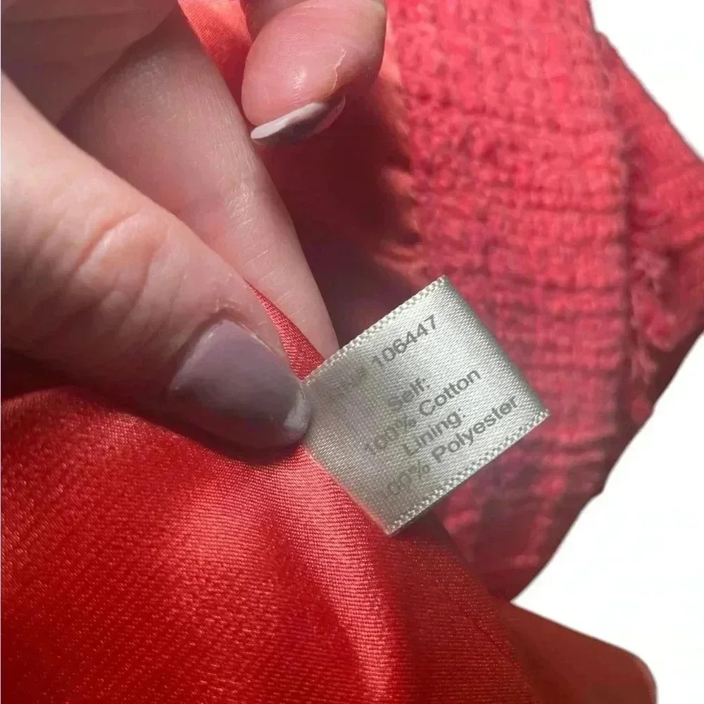 Boston Proper Coral Tweed Blazer Size 10 Chain Trim Embellished Cotton Jacket